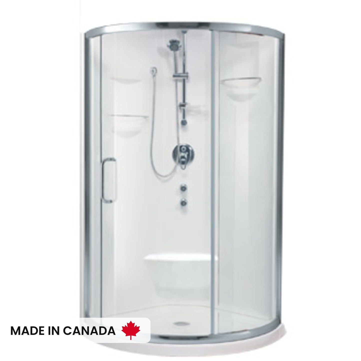 Neptune Alea 3232 Round Acrylic Corner Two-Piece Shower with Center Drain in White