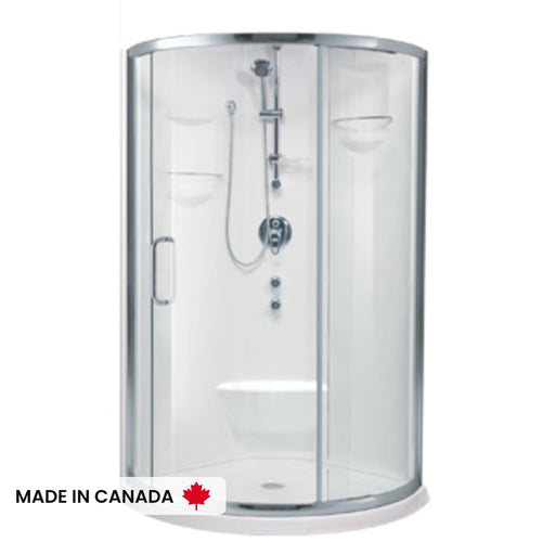 Neptune Alea 3232 Round Acrylic Corner Two-Piece Shower with Center Drain in White