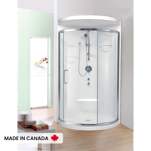 Neptune Alea 3232 Round Acrylic Corner Two-Piece Shower with Center Drain in White