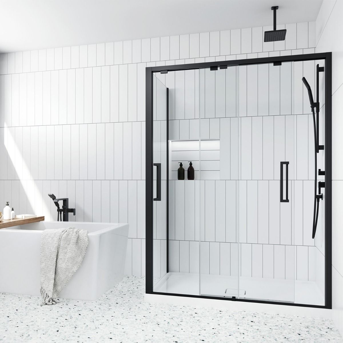 Kalia IKONIK 60” x 79” Bypass sliding shower door with 36" return panel – DR1951/DR1952/1953-160-003