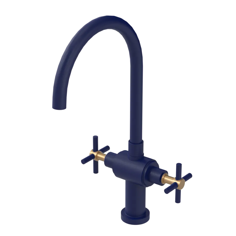 Rubinet Two Handle Single Hole Kitchen Set with LaSalle Spout Midnight Blue