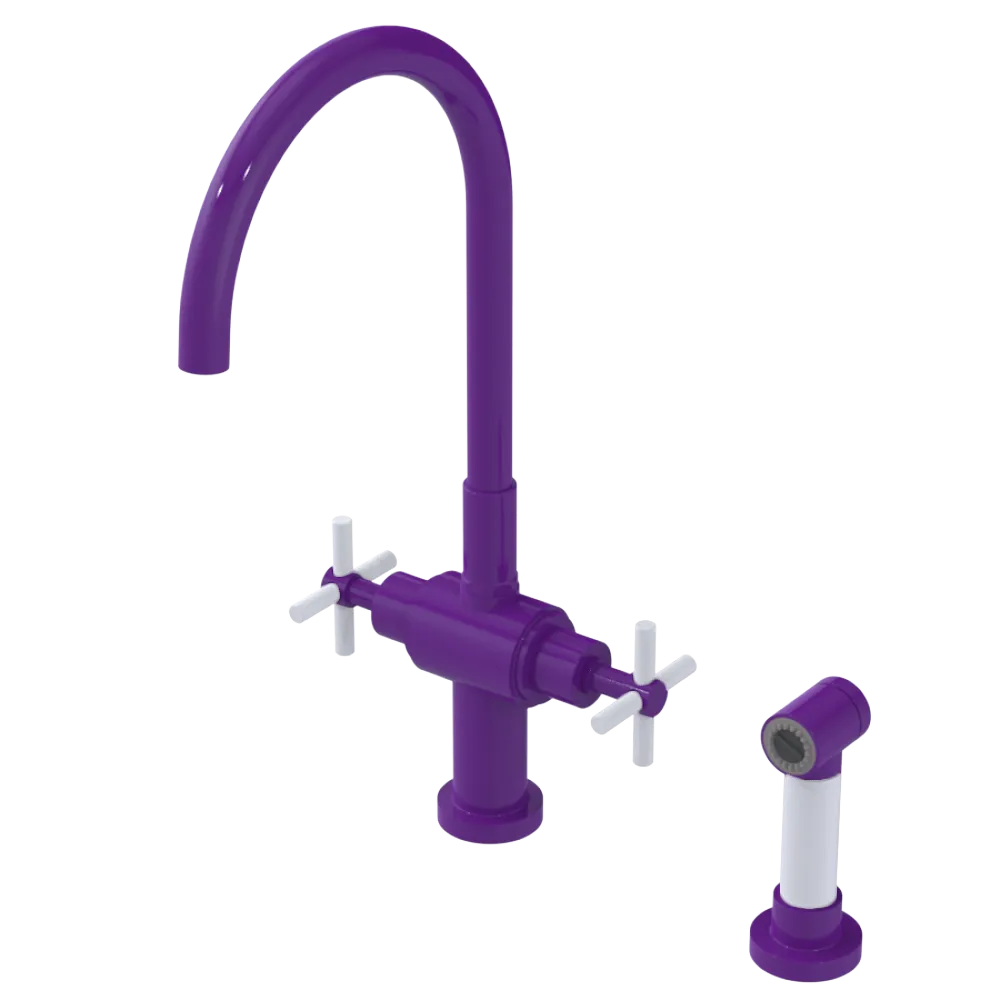 Rubinet Two Handle Single Hole Kitchen Set with LaSalle Spout with Hand Spray Purple Haze