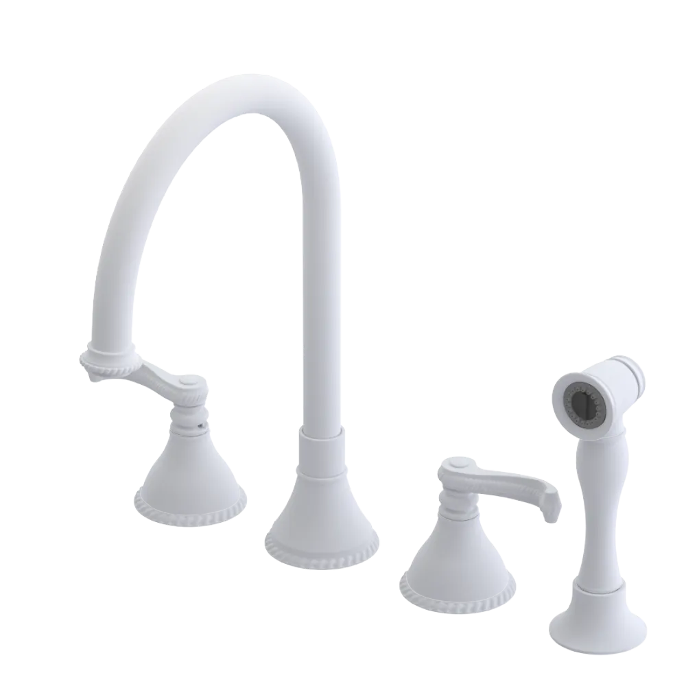 Rubinet Widespread Kitchen Set with Hand Spray Matt White