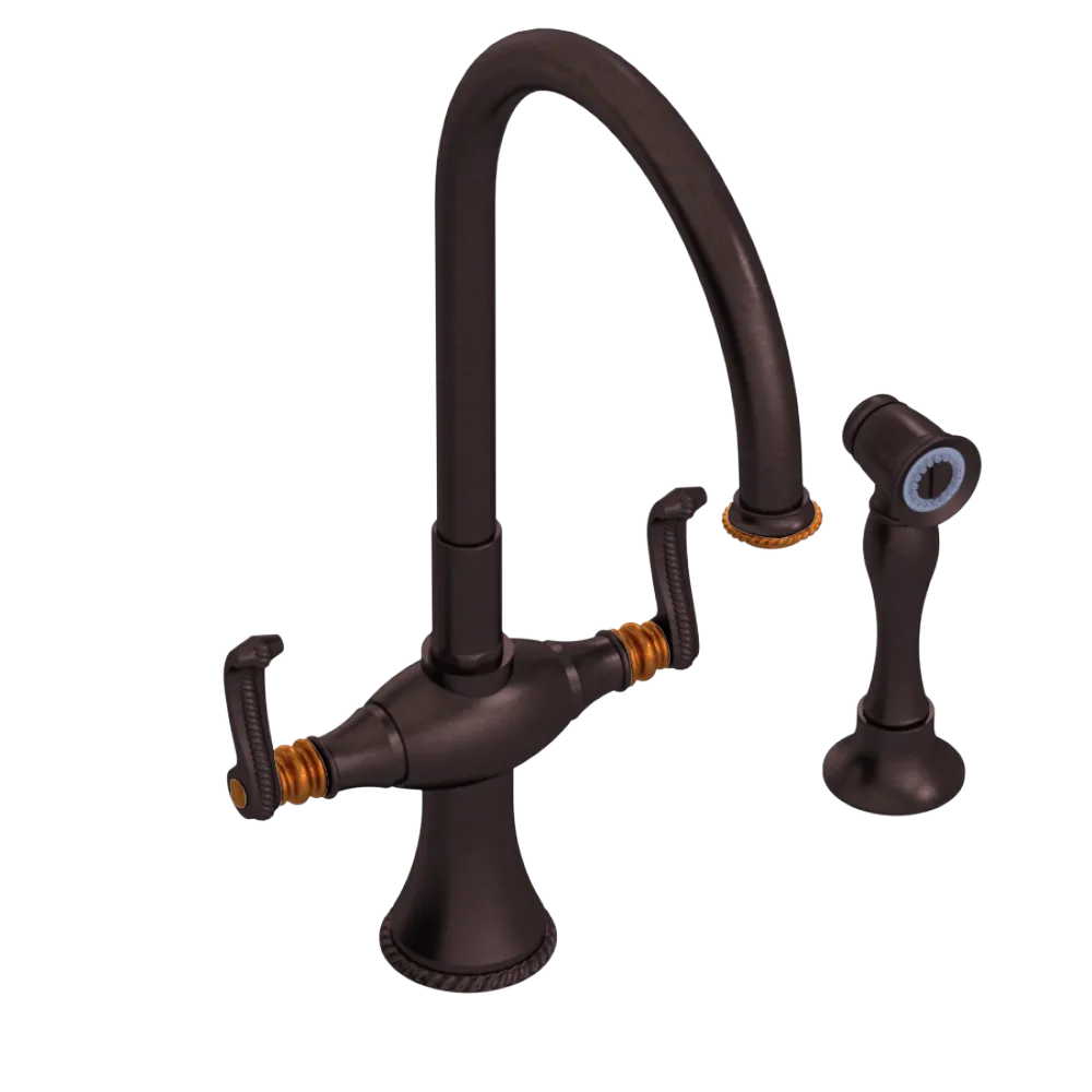 Rubinet Two Handle Single Hole Kitchen Set with Hand Spray Tuscan Brass