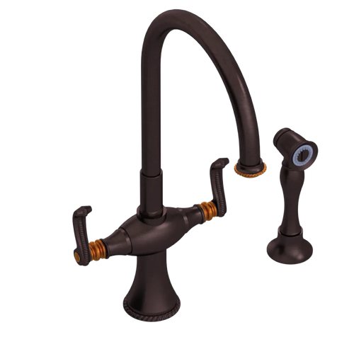 Rubinet Two Handle Single Hole Kitchen Set with Hand Spray Tuscan Brass