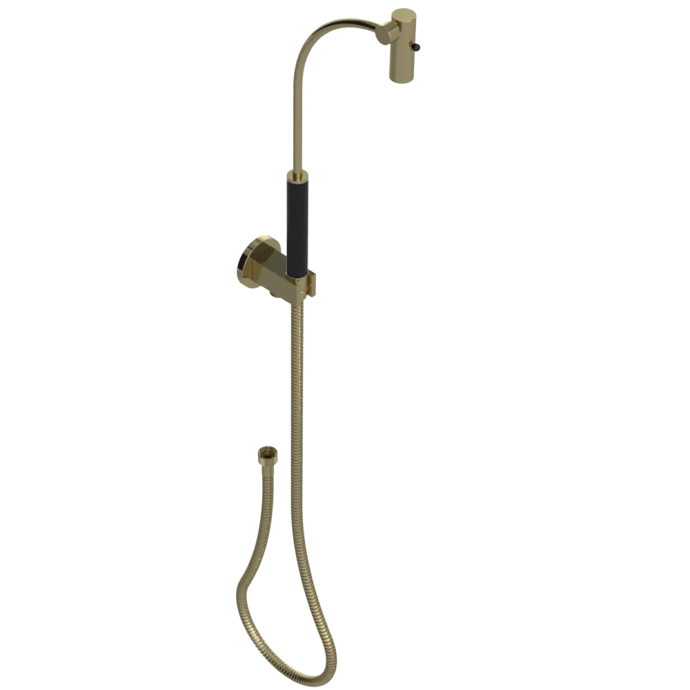 Rubinet Hand Held Shower Bidet with Extended Reach & Dual Function Spray Including Wall Bracket with Supply & Hose (Round) Natural Brass