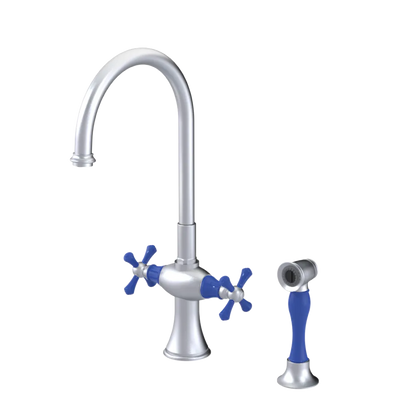 Rubinet Two Handle Single Hole Kitchen Set with Hand Spray Satin Chrome