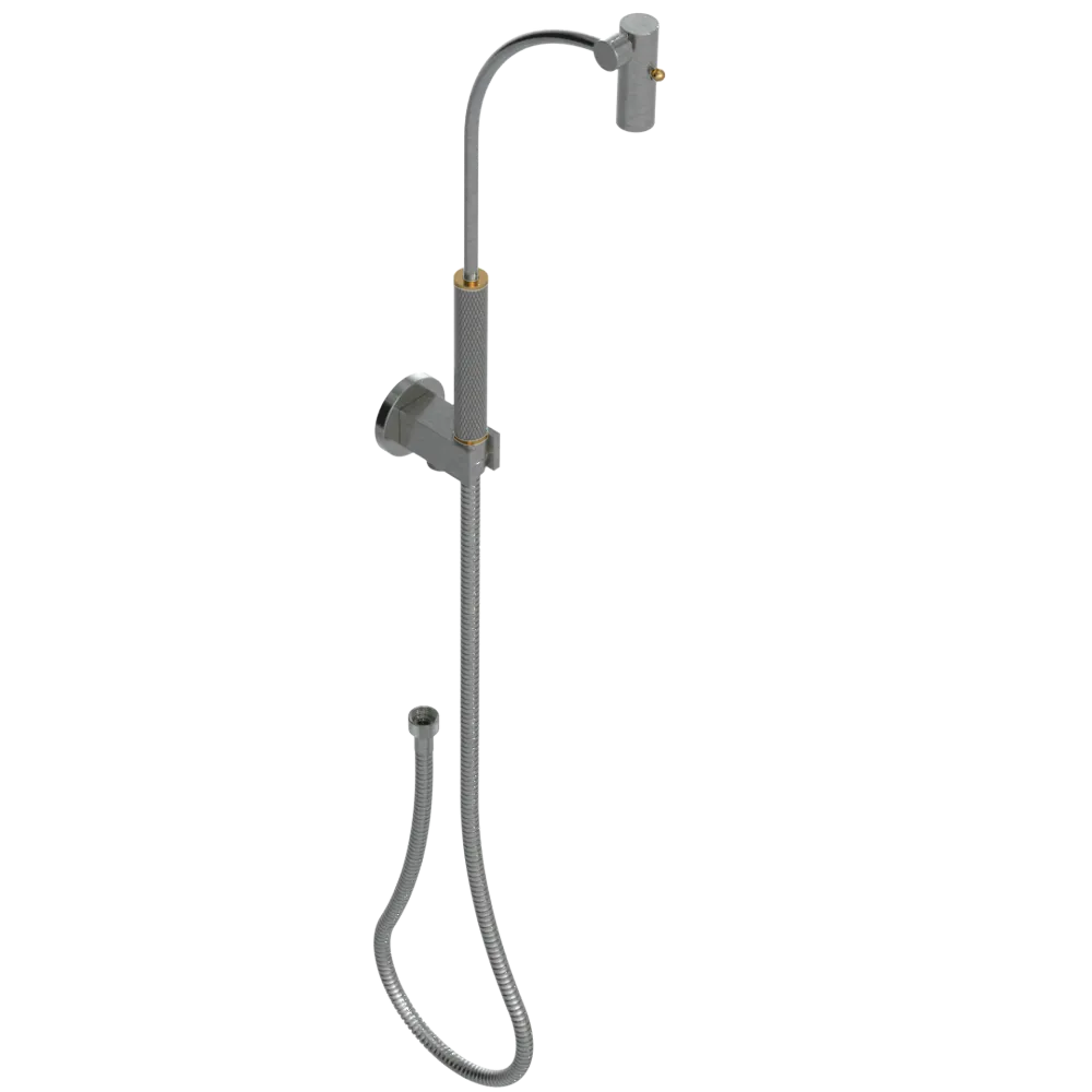 Rubinet Hand Held Shower Bidet with Extended Reach & Dual Function Spray Including Wall Bracket with Supply & Hose (Round) Satin Nickel