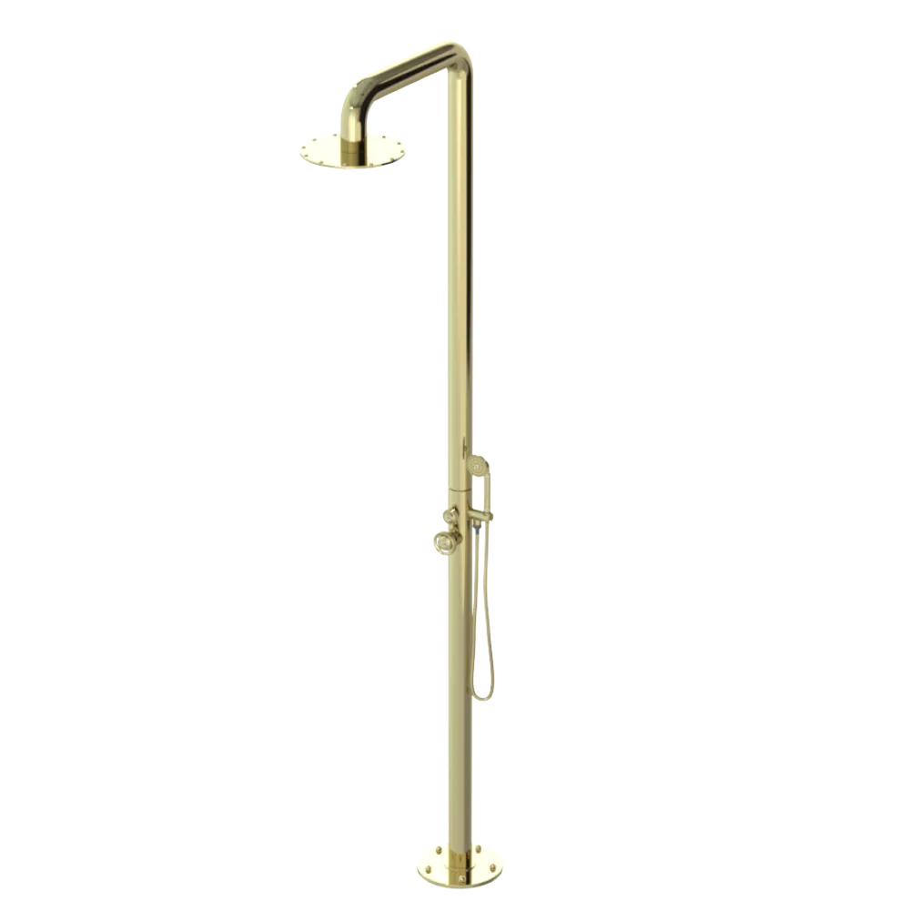 Rubinet Pressure Balance Outdoor Shower with Hand Held Shower & 10" Shower Head - 304 Stainless Steel Gold