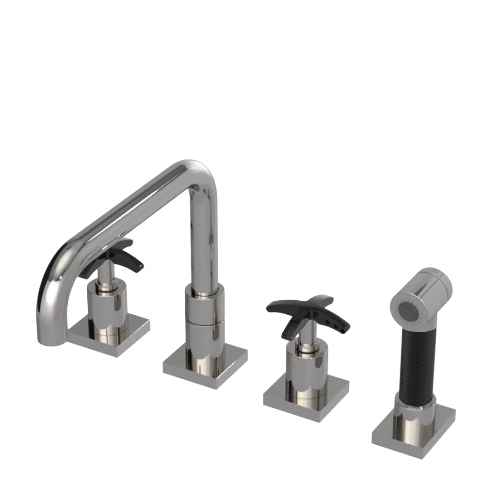 Rubinet Widespread Kitchen Set with Genesis Spout with Hand Spray Polished Nickel
