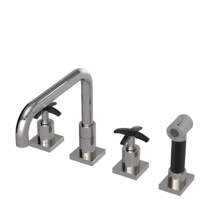 Rubinet Widespread Kitchen Set with Genesis Spout with Hand Spray Polished Nickel