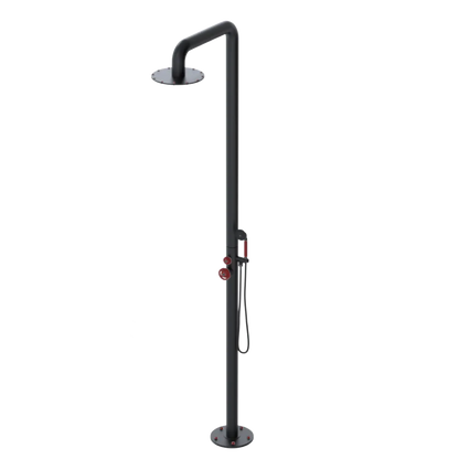 Rubinet Pressure Balance Outdoor Shower with Hand Held Shower & 10" Shower Head - 304 Stainless Steel Matt Black