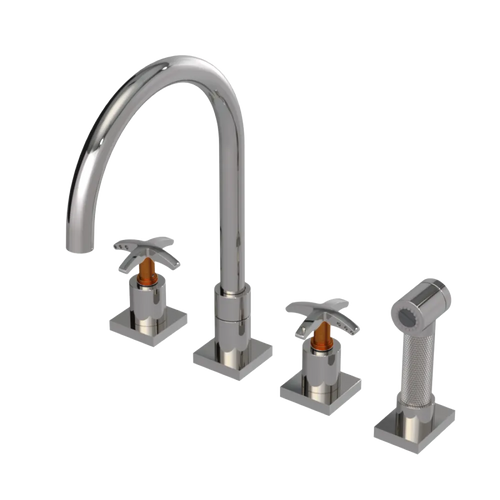 Rubinet Widespread Kitchen Set with Hand Spray Polished Nickel