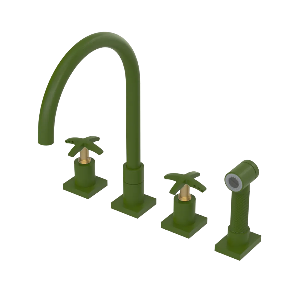 Rubinet Widespread Kitchen Set with Hand Spray Green Envy