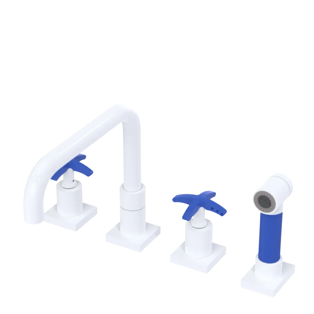 Rubinet Widespread Kitchen Set with Genesis Spout with Hand Spray White