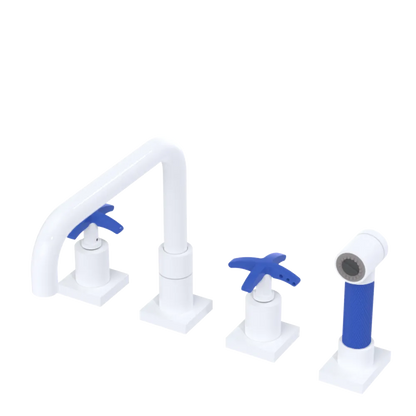 Rubinet Widespread Kitchen Set with Genesis Spout with Hand Spray White