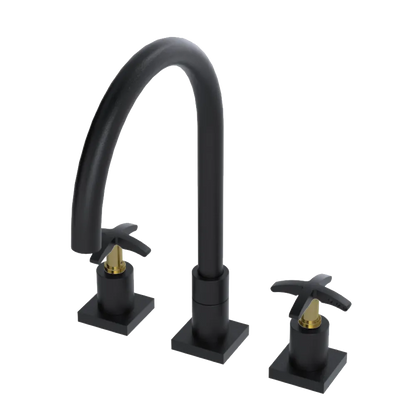 Rubinet Widespread Kitchen Set Matt Black