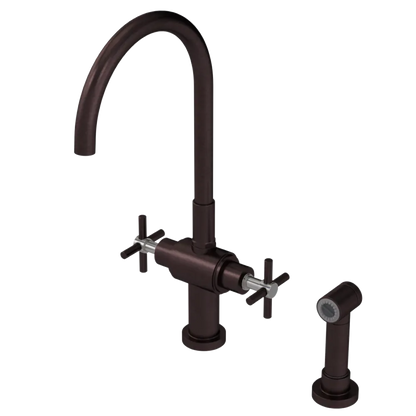 Rubinet Two Handle Single Hole Kitchen Set with LaSalle Spout with Hand Spray Oil Rubbed Bronze