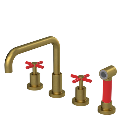 Rubinet Widespread Kitchen Set with Hand Spray Antique Brass Matt