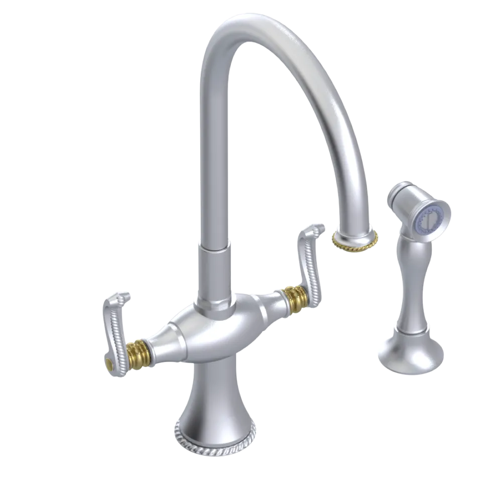 Rubinet Two Handle Single Hole Kitchen Set with Hand Spray Satin Chrome
