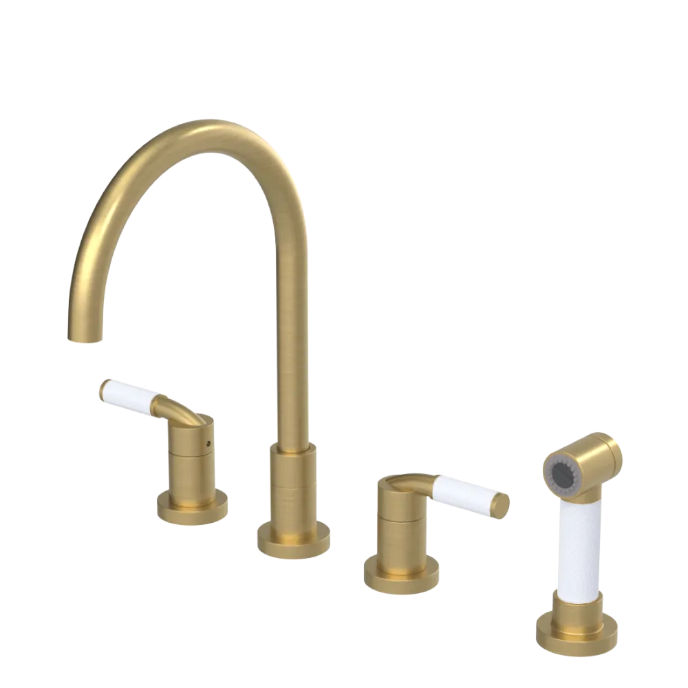 Rubinet Widespread Kitchen Set with Hand Spray Satin Brass