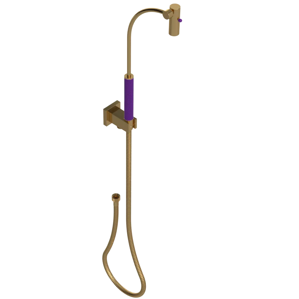 Rubinet Hand Held Shower Bidet with Extended Reach & Dual Function Spray Including Wall Bracket with Supply & Hose (Square) Gold