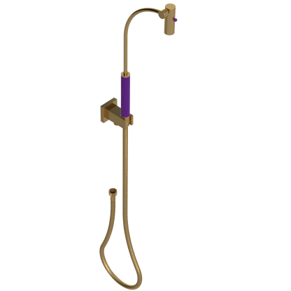 Rubinet Hand Held Shower Bidet with Extended Reach & Dual Function Spray Including Wall Bracket with Supply & Hose (Square) Gold