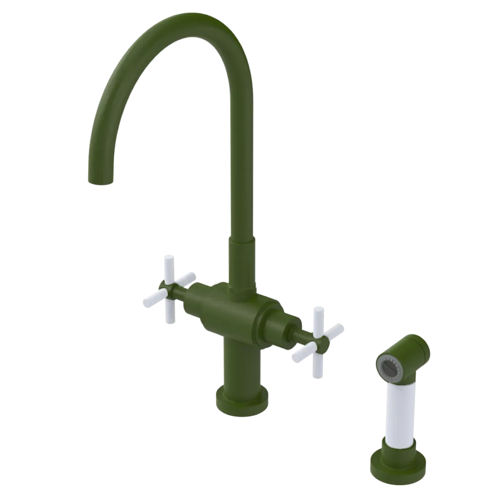 Rubinet Two Handle Single Hole Kitchen Set with LaSalle Spout with Hand Spray Green Envy
