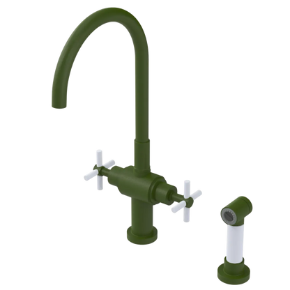 Rubinet Two Handle Single Hole Kitchen Set with LaSalle Spout with Hand Spray Green Envy