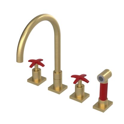 Rubinet Widespread Kitchen Set with Hand Spray Satin Brass