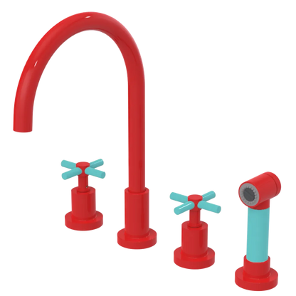 Rubinet Widespread Kitchen Set with LaSalle Spout with Hand Spray Red