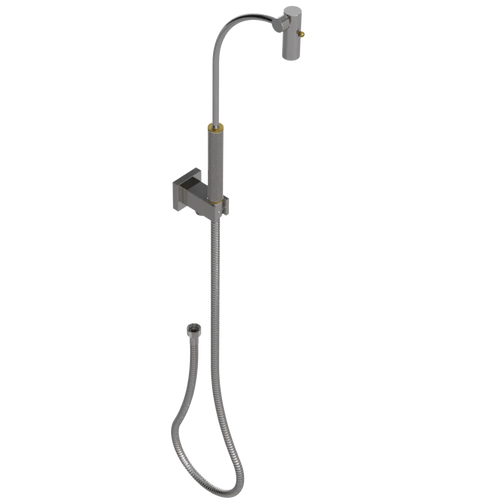 Rubinet Hand Held Shower Bidet with Extended Reach & Dual Function Spray Including Wall Bracket with Supply & Hose (Square) Polished Nickel