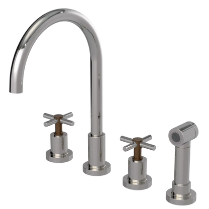 Rubinet Widespread Kitchen Set with LaSalle Spout with Hand Spray Polished Nickel