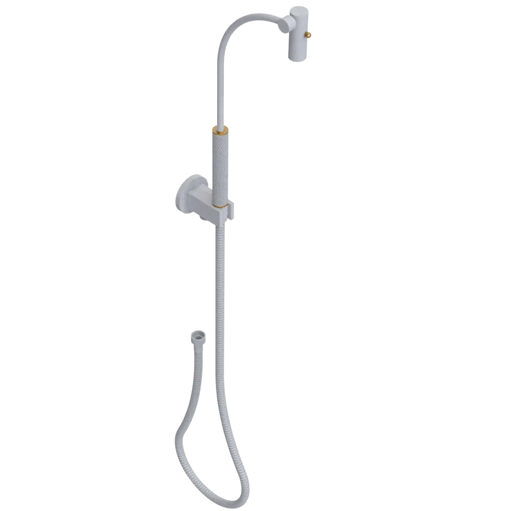 Rubinet Hand Held Shower Bidet with Extended Reach & Dual Function Spray Including Wall Bracket with Supply & Hose (Round) Matt White