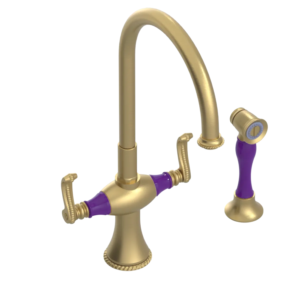 Rubinet Two Handle Single Hole Kitchen Set with Hand Spray Satin Brass