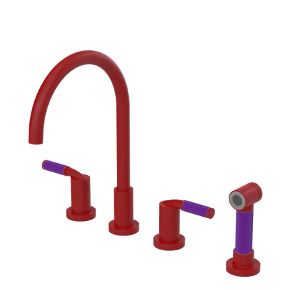 Rubinet Widespread Kitchen Set with Hand Spray Maroon