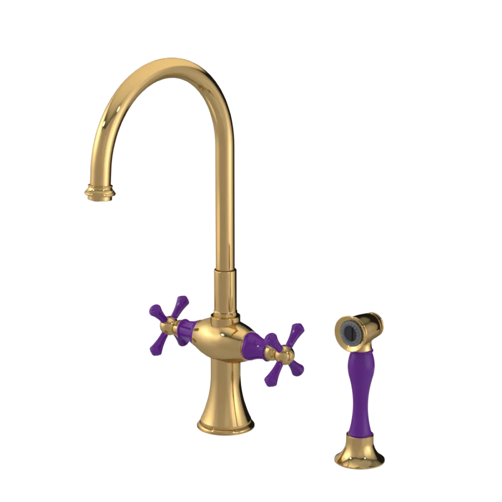 Rubinet Two Handle Single Hole Kitchen Set with Hand Spray Gold