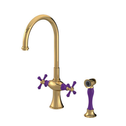 Rubinet Two Handle Single Hole Kitchen Set with Hand Spray Gold