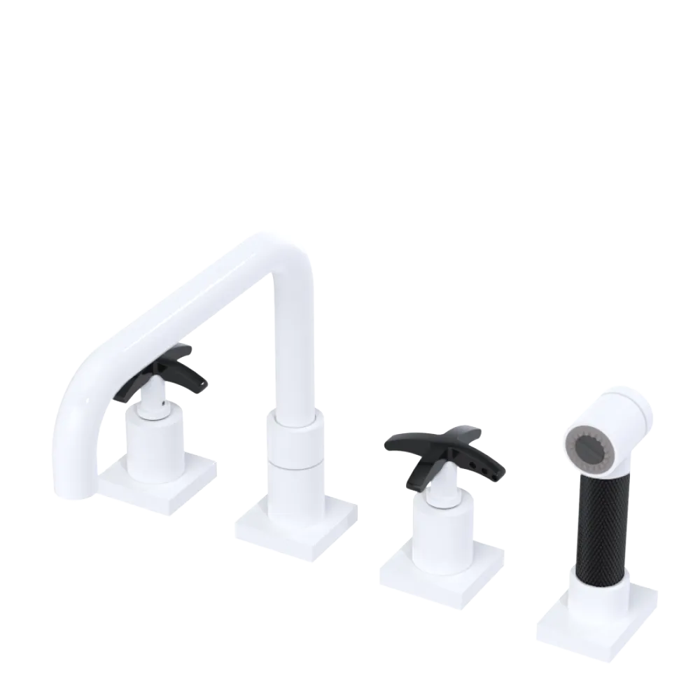 Rubinet Widespread Kitchen Set with Genesis Spout with Hand Spray White