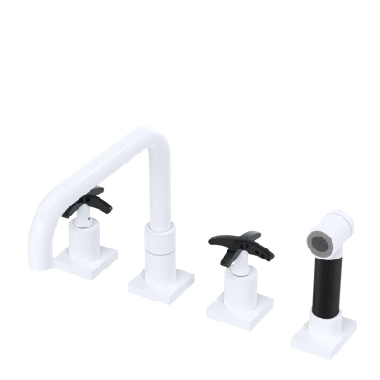 Rubinet Widespread Kitchen Set with Genesis Spout with Hand Spray White