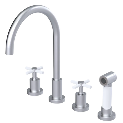 Rubinet Widespread Kitchen Set with LaSalle Spout with Hand Spray Satin Chrome