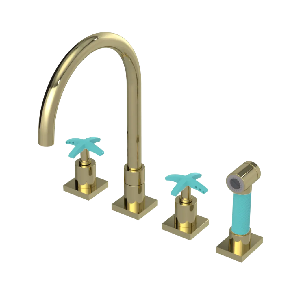 Rubinet Widespread Kitchen Set with Hand Spray Gold
