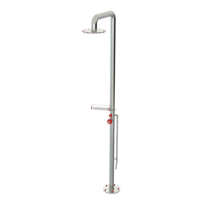 Rubinet Pressure Balance Outdoor Shower with Foot Rinse & 10" Shower Head (with shelf) - 304 Stainless Steel Satin Nickel