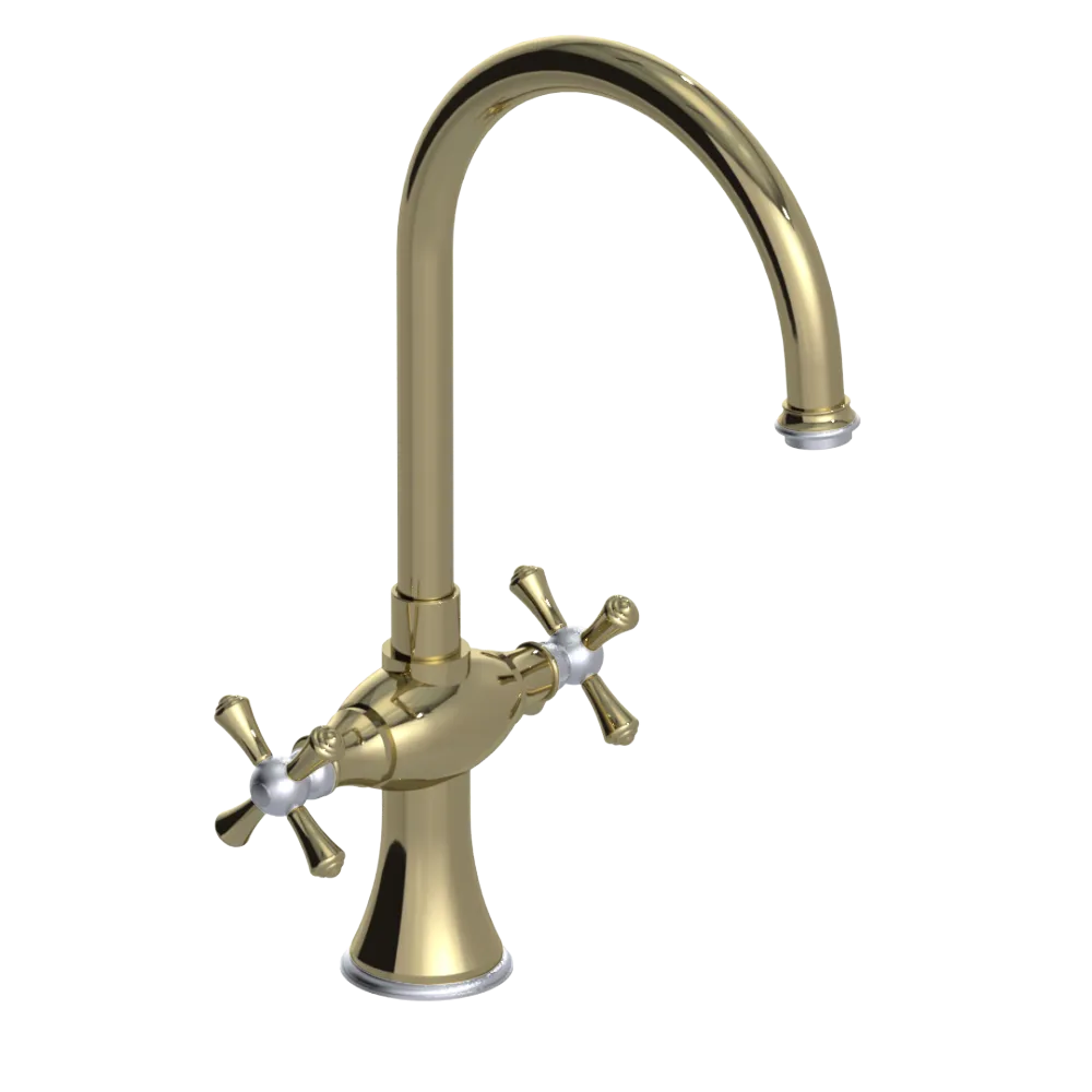 Rubinet Two Handle Single Hole Kitchen Set Natural Brass