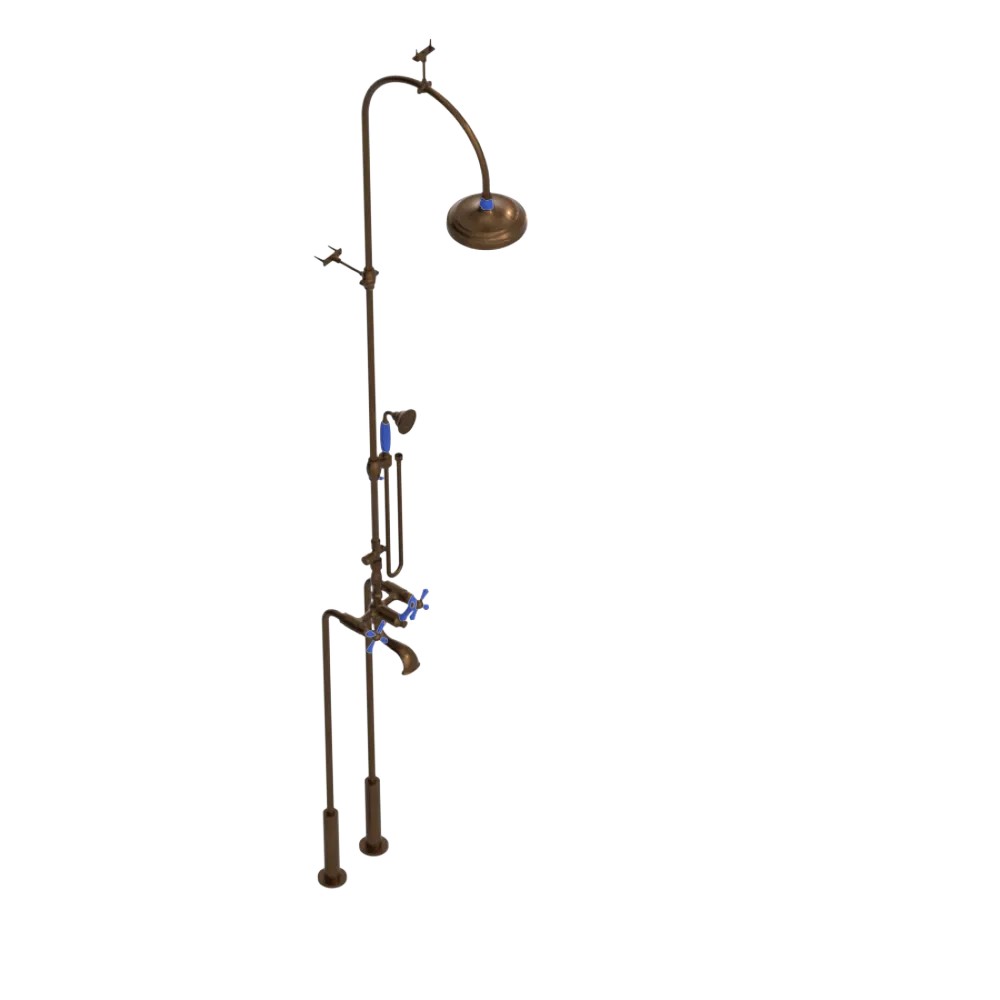 Rubinet Floor Mount Tub & Shower with hand held shower Tuscan Brass