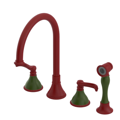 Rubinet Widespread Kitchen Set with Hand Spray Maroon