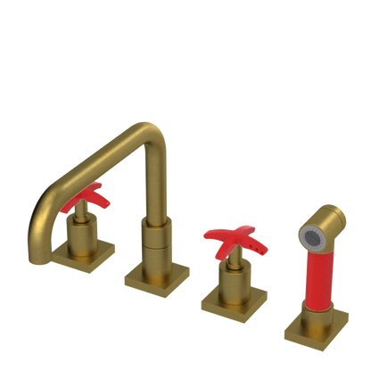 Rubinet Widespread Kitchen Set with Genesis Spout with Hand Spray Antique Brass Matt