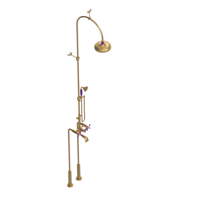 Rubinet Floor Mount Tub & Shower with hand held shower Satin Gold