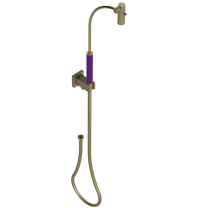 Rubinet Hand Held Shower Bidet with Extended Reach & Dual Function Spray Including Wall Bracket with Supply & Hose (Square) Natural Brass
