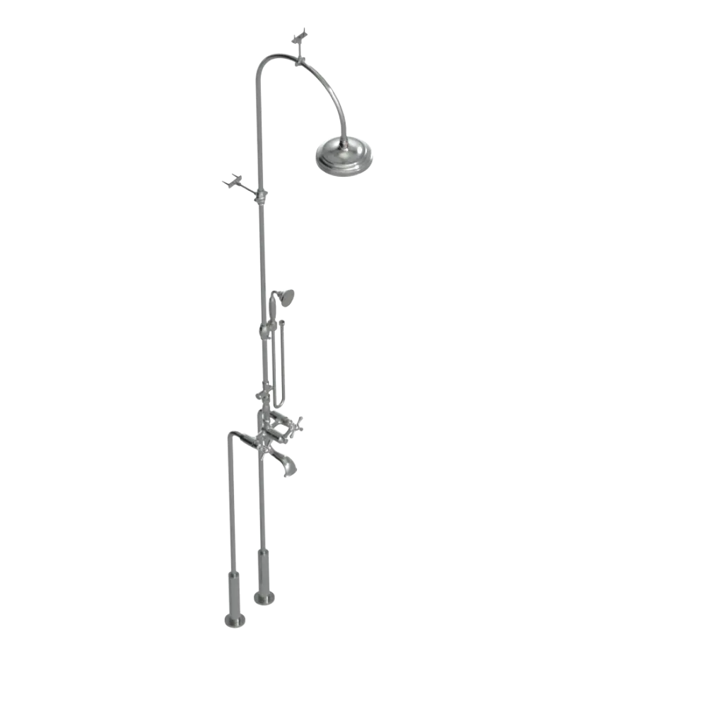 Rubinet Floor Mount Tub & Shower with hand held shower Satin Nickel